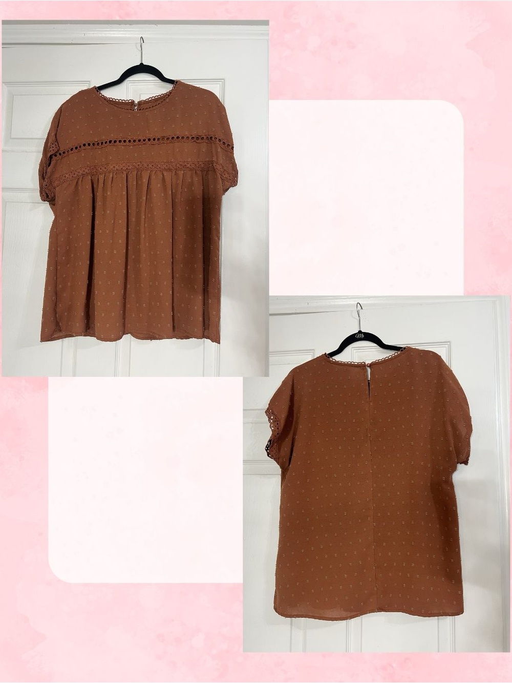 Women's Rust Swiss Dot Babydoll Top
